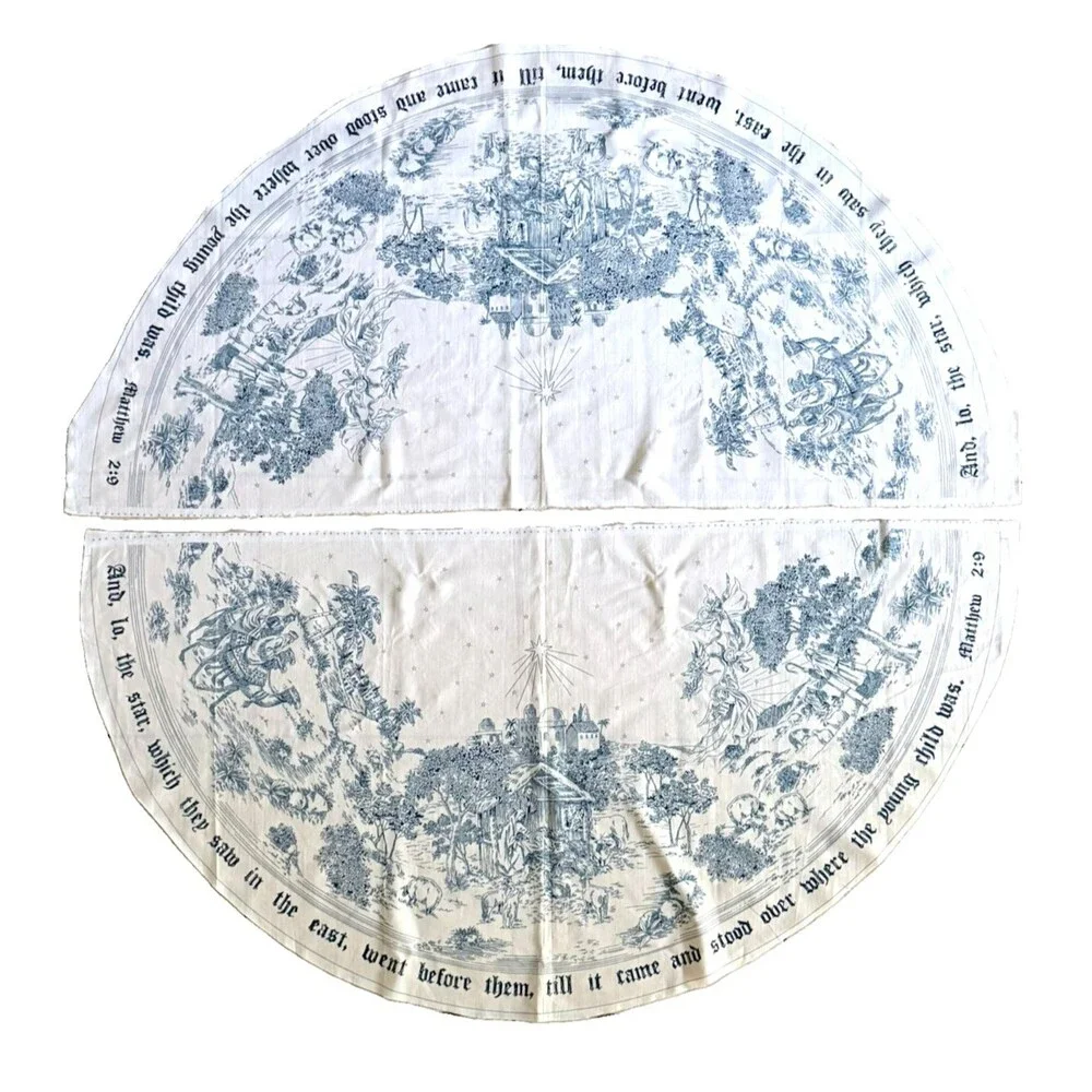 Daisy Kingdom Fabric Panels CHRISTMAS TOILE TREE SKIRT 1664 Nativity Blue 58